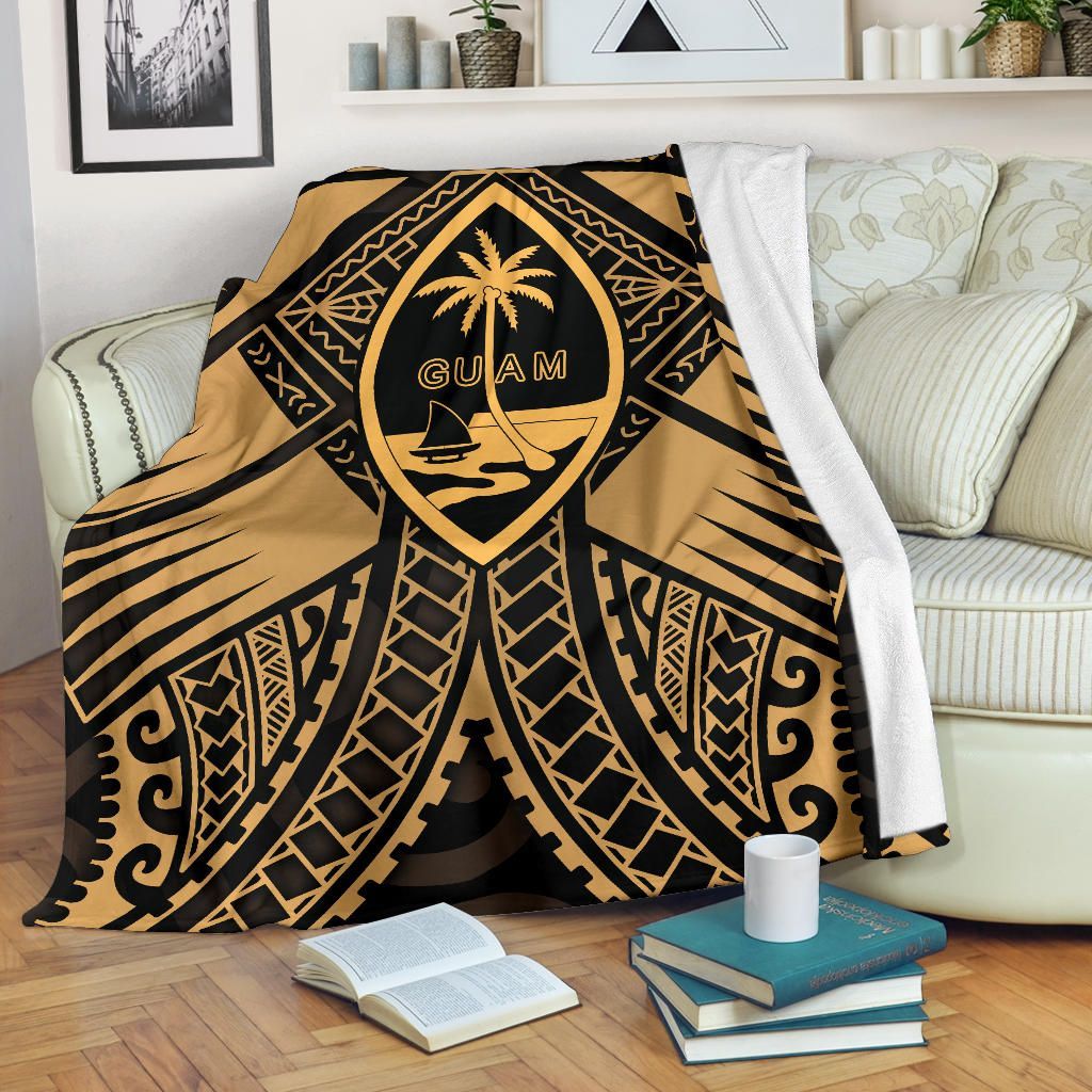 Guam Polynesian Premium Blanket - Guam Gold Seal with Polynesian Tattoo-Myprintsy