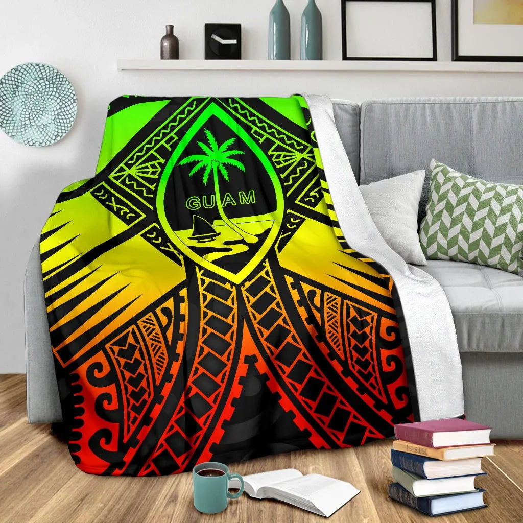 Guam Polynesian Premium Blanket - Guam Reggae Seal with Polynesian Tattoo-Myprintsy
