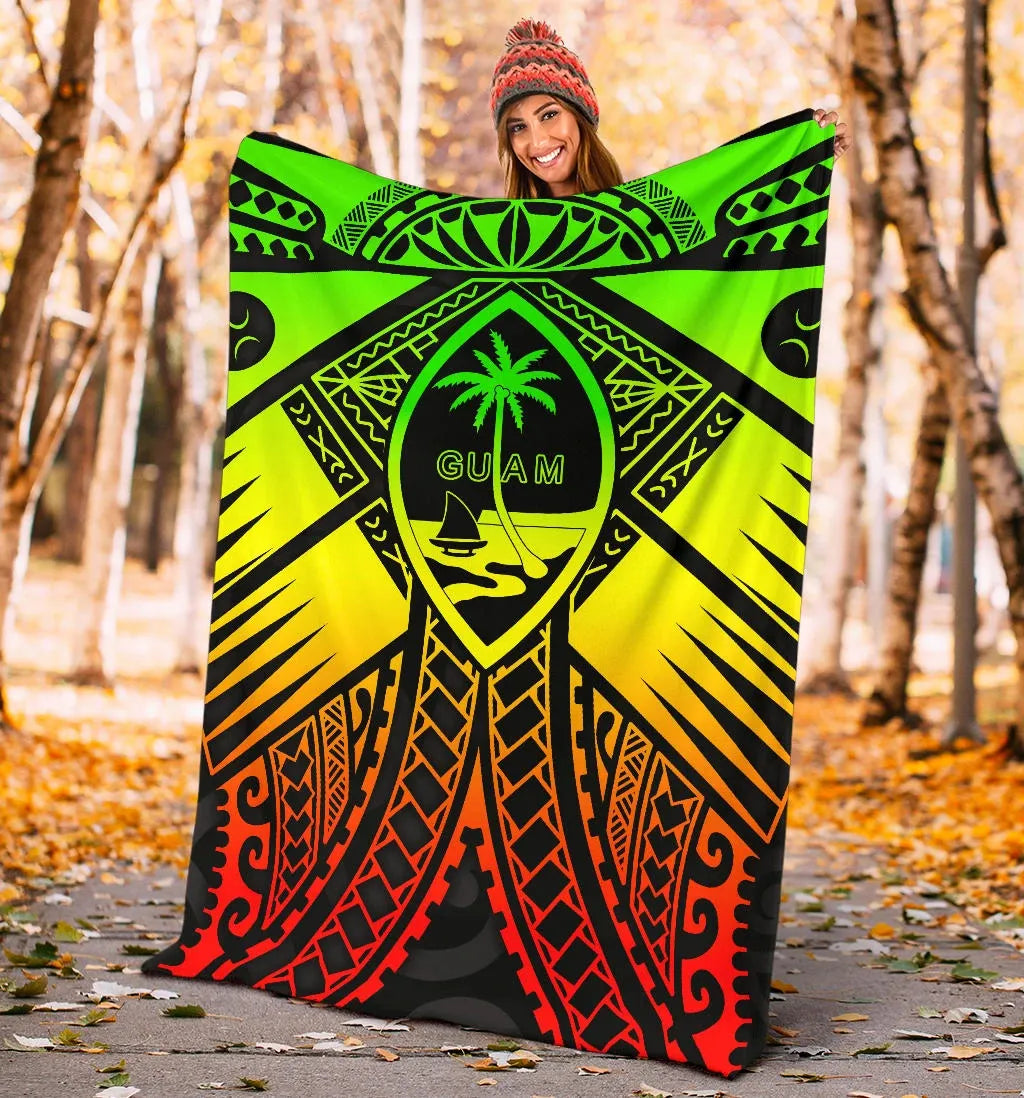 Guam Polynesian Premium Blanket - Guam Reggae Seal with Polynesian Tattoo-Myprintsy
