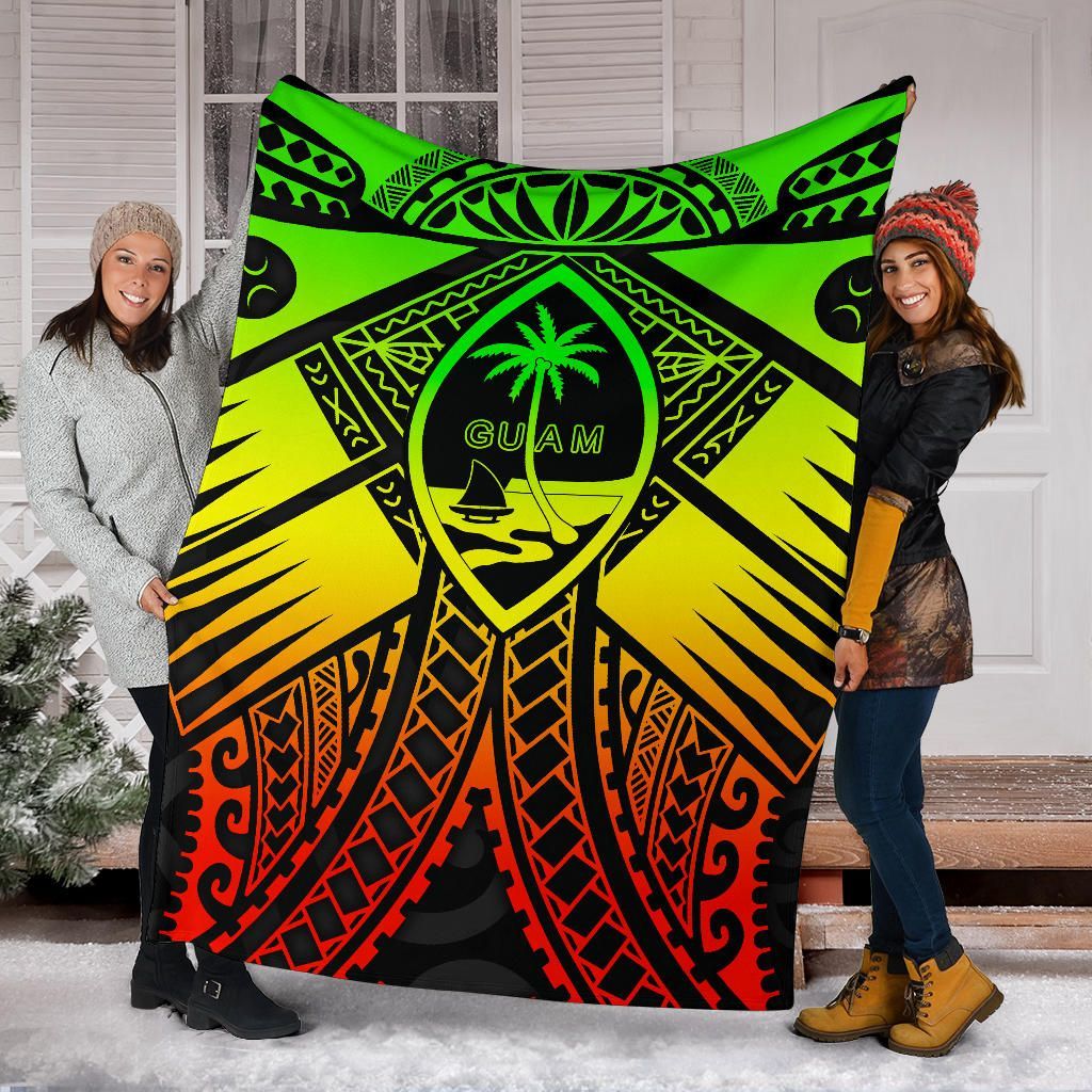 Guam Polynesian Premium Blanket - Guam Reggae Seal with Polynesian Tattoo-Myprintsy