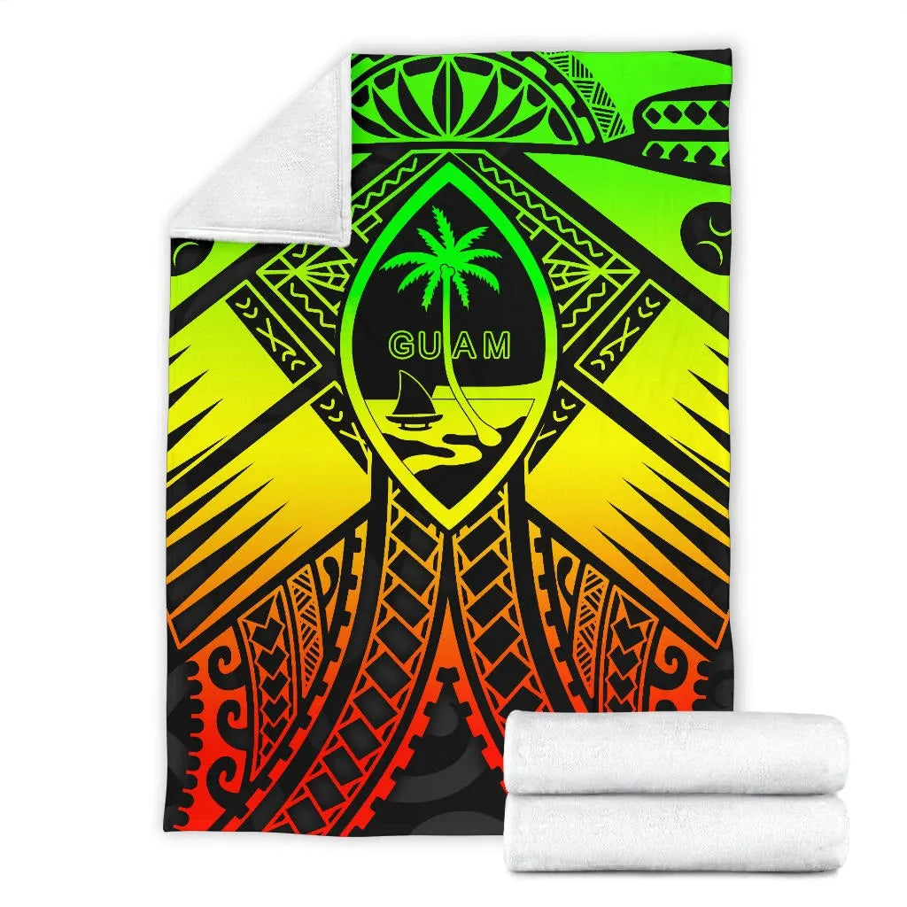Guam Polynesian Premium Blanket - Guam Reggae Seal with Polynesian Tattoo-Myprintsy