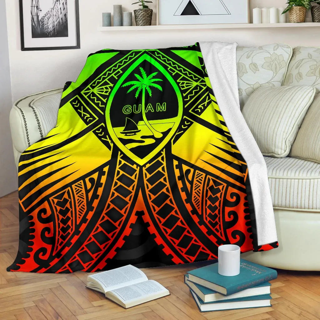 Guam Polynesian Premium Blanket - Guam Reggae Seal with Polynesian Tattoo-Myprintsy