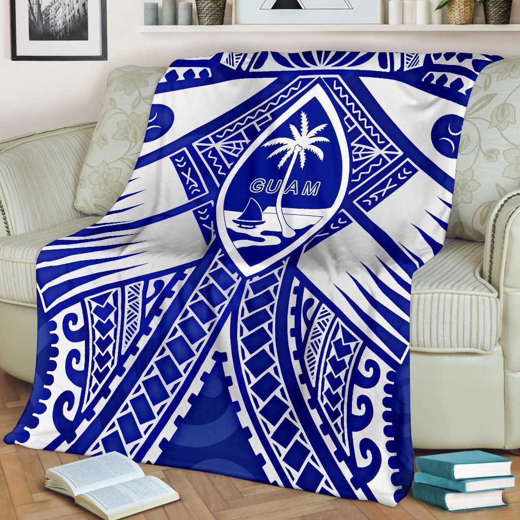 Guam Polynesian Premium Blanket - Guam White Seal with Polynesian Tattoo Ver 02-Myprintsy