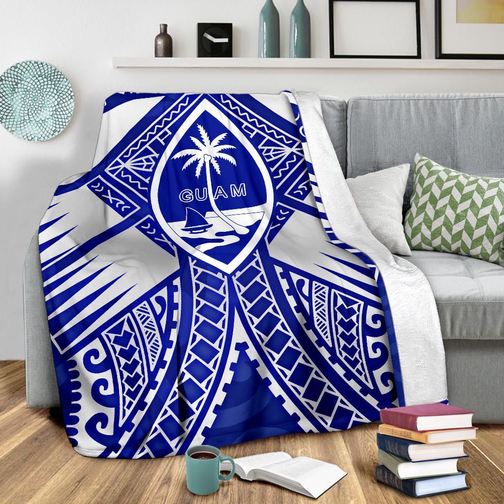 Guam Polynesian Premium Blanket - Guam White Seal with Polynesian Tattoo Ver 02-Myprintsy