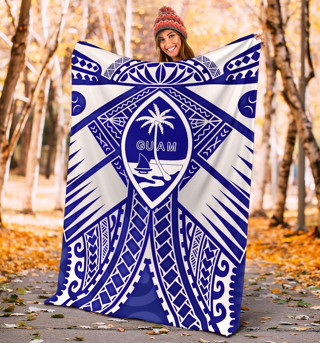 Guam Polynesian Premium Blanket - Guam White Seal with Polynesian Tattoo Ver 02-Myprintsy