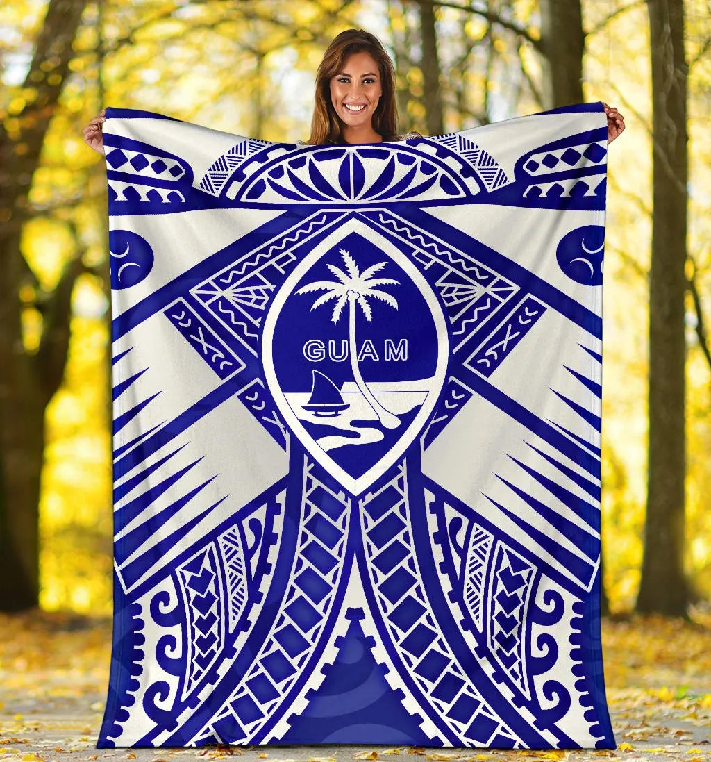 Guam Polynesian Premium Blanket - Guam White Seal with Polynesian Tattoo Ver 02-Myprintsy