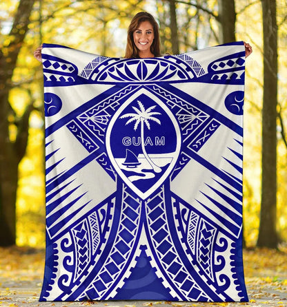 Guam Polynesian Premium Blanket - Guam White Seal with Polynesian Tattoo Ver 02-Myprintsy