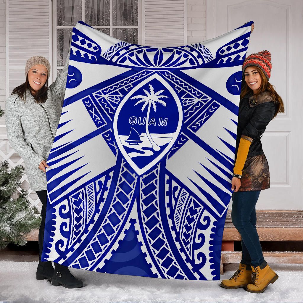 Guam Polynesian Premium Blanket - Guam White Seal with Polynesian Tattoo Ver 02-Myprintsy
