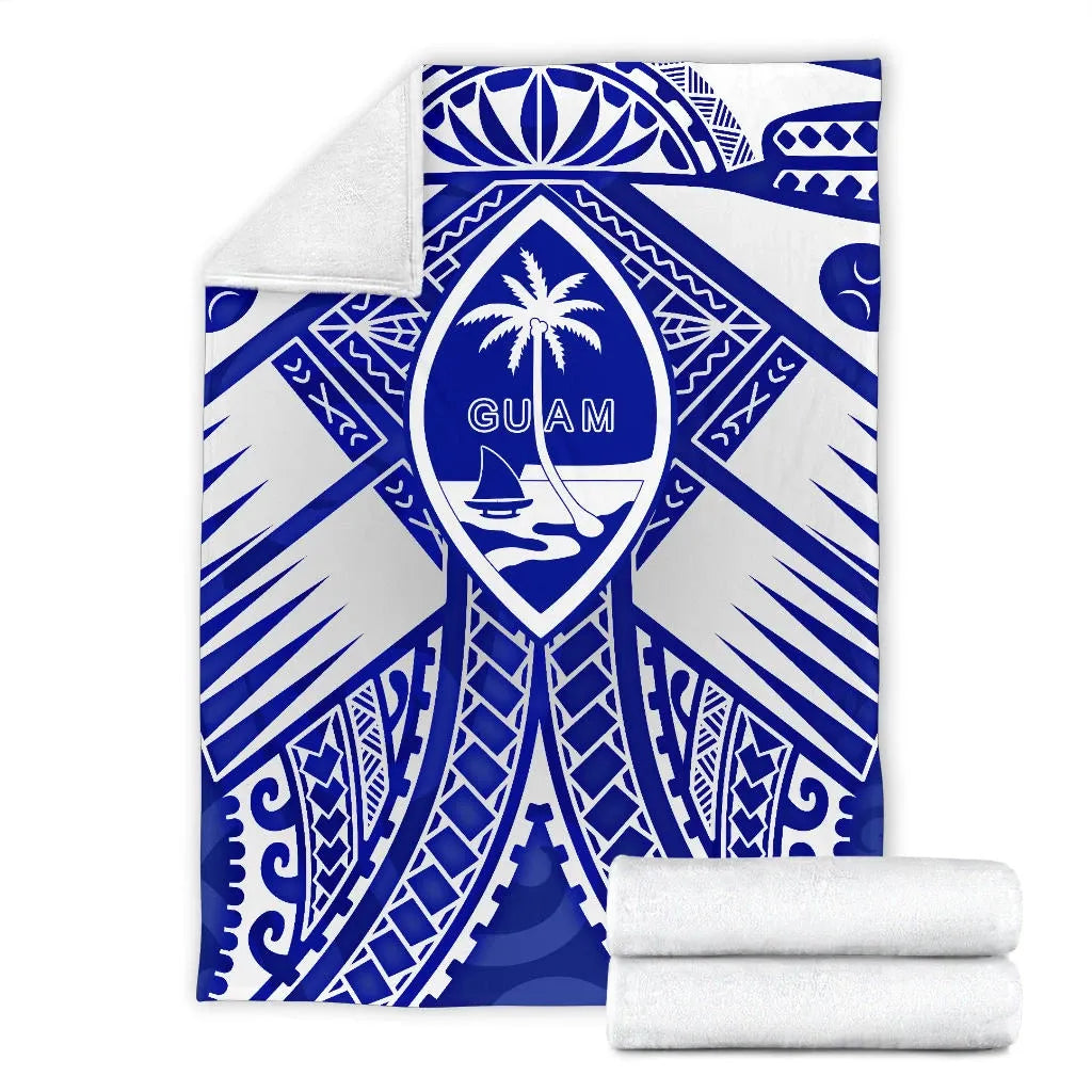 Guam Polynesian Premium Blanket - Guam White Seal with Polynesian Tattoo Ver 02-Myprintsy