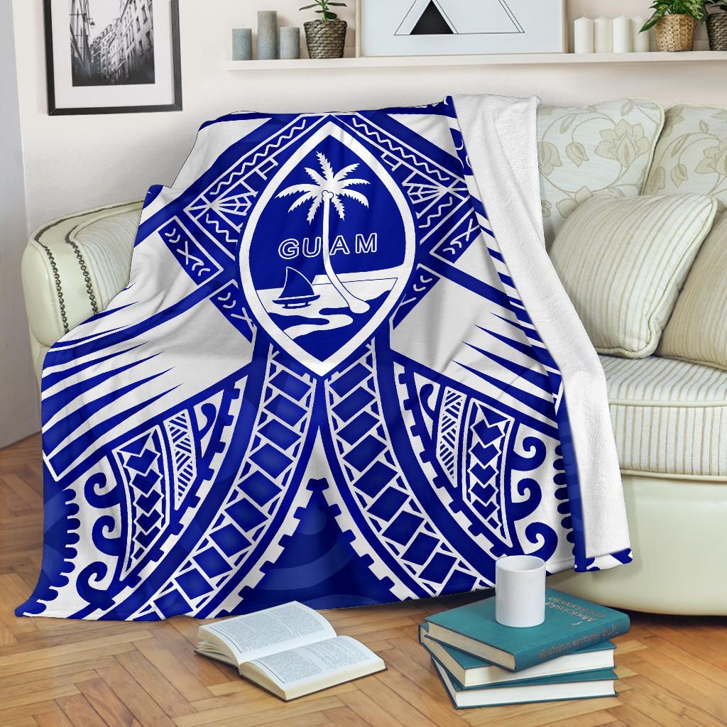 Guam Polynesian Premium Blanket - Guam White Seal with Polynesian Tattoo Ver 02-Myprintsy