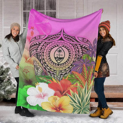 Guam Polynesian Premium Blanket - Manta Ray Tropical Flowers-Myprintsy