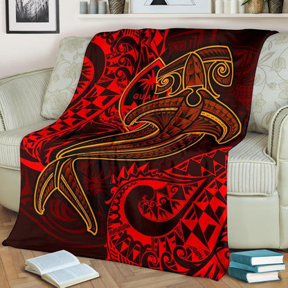 Guam Polynesian Premium Blanket - Red Shark Polynesian Tattoo-Myprintsy