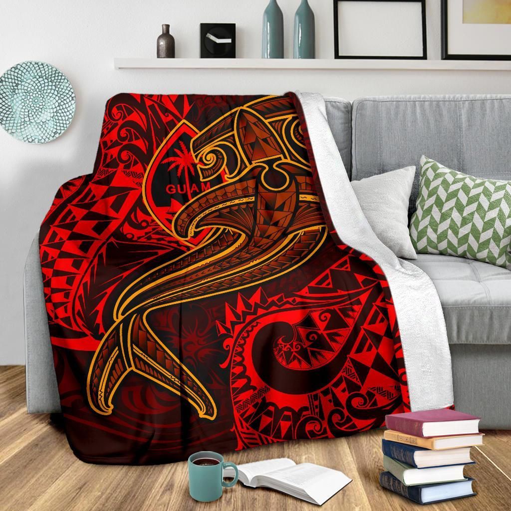 Guam Polynesian Premium Blanket - Red Shark Polynesian Tattoo-Myprintsy