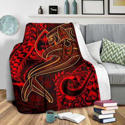 Guam Polynesian Premium Blanket - Red Shark Polynesian Tattoo-Myprintsy