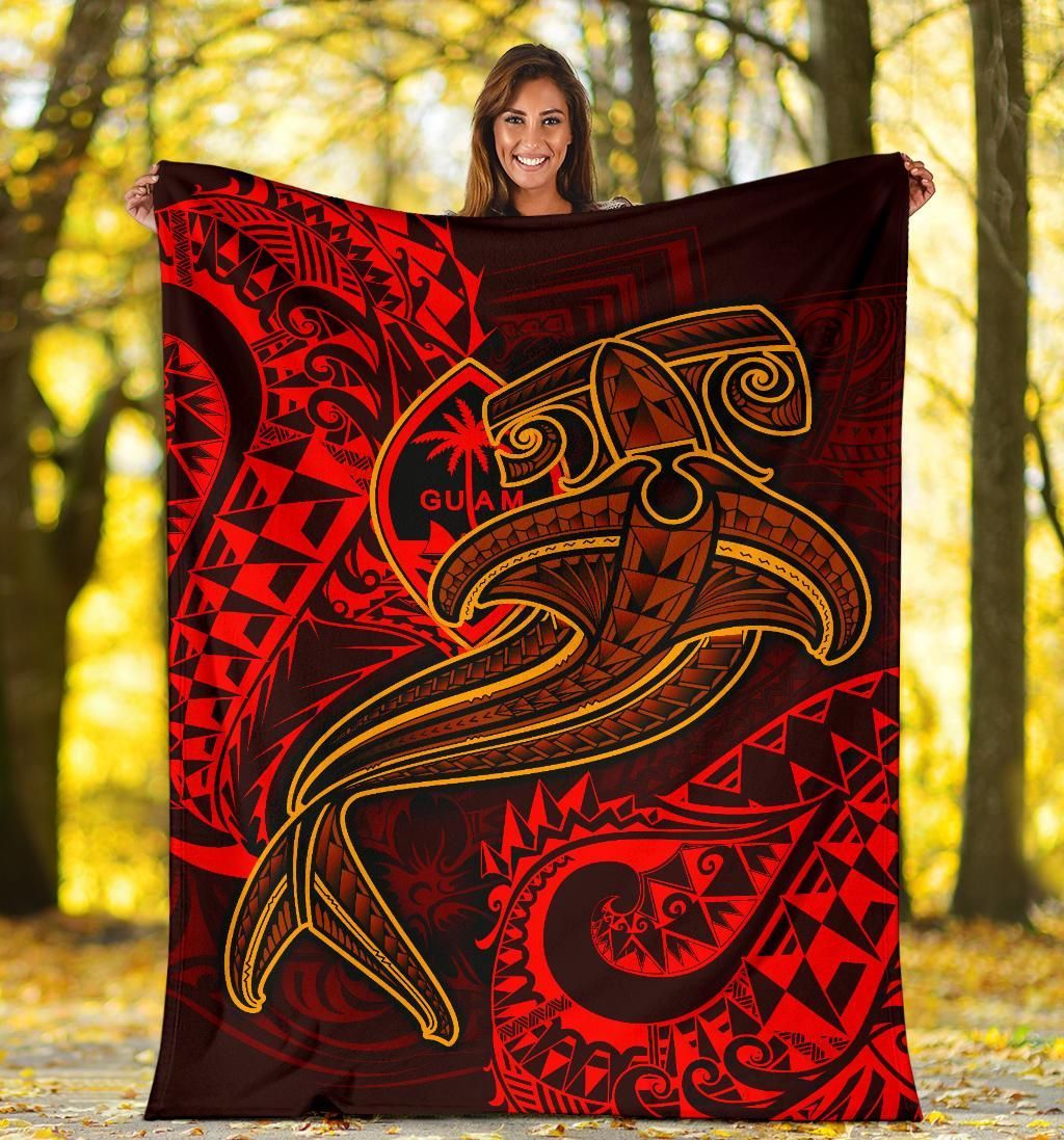 Guam Polynesian Premium Blanket - Red Shark Polynesian Tattoo-Myprintsy