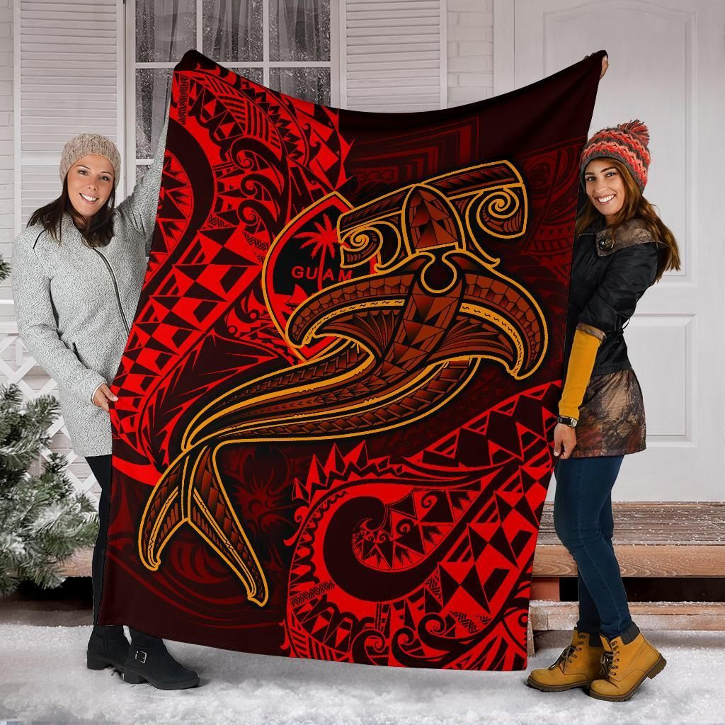 Guam Polynesian Premium Blanket - Red Shark Polynesian Tattoo-Myprintsy