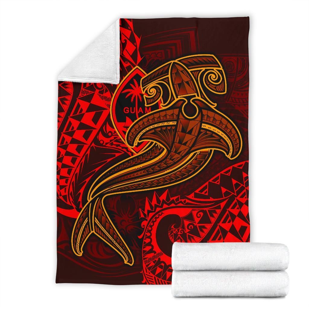 Guam Polynesian Premium Blanket - Red Shark Polynesian Tattoo-Myprintsy
