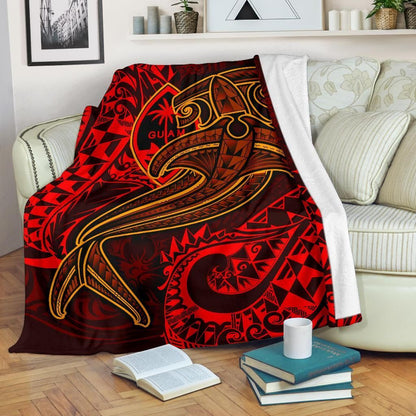 Guam Polynesian Premium Blanket - Red Shark Polynesian Tattoo-Myprintsy