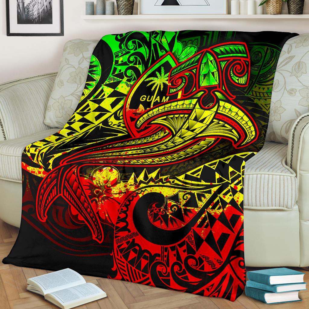 Guam Polynesian Premium Blanket - Reggae Shark Polynesian Tattoo-Myprintsy