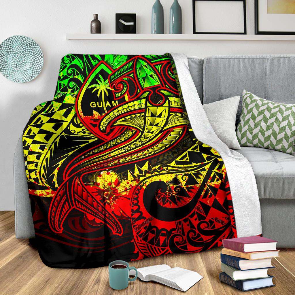 Guam Polynesian Premium Blanket - Reggae Shark Polynesian Tattoo-Myprintsy