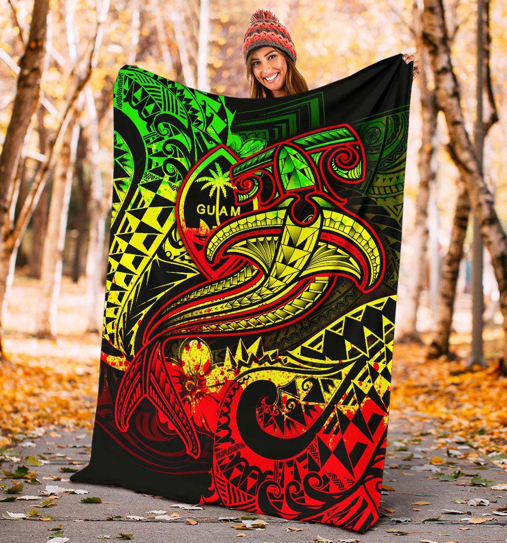 Guam Polynesian Premium Blanket - Reggae Shark Polynesian Tattoo-Myprintsy