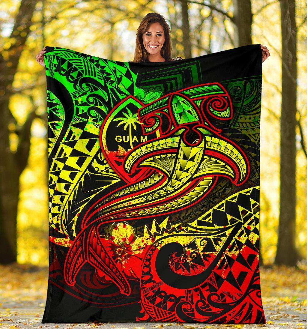 Guam Polynesian Premium Blanket - Reggae Shark Polynesian Tattoo-Myprintsy