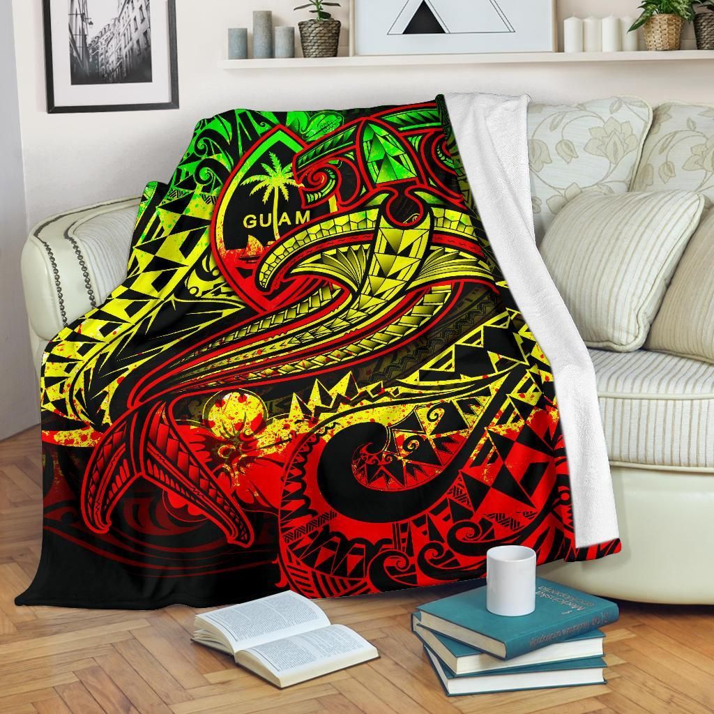 Guam Polynesian Premium Blanket - Reggae Shark Polynesian Tattoo-Myprintsy