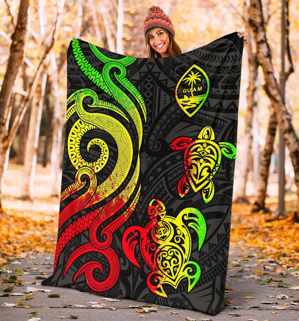 Guam Polynesian Premium Blanket - Reggae Tentacle Turtle-Myprintsy