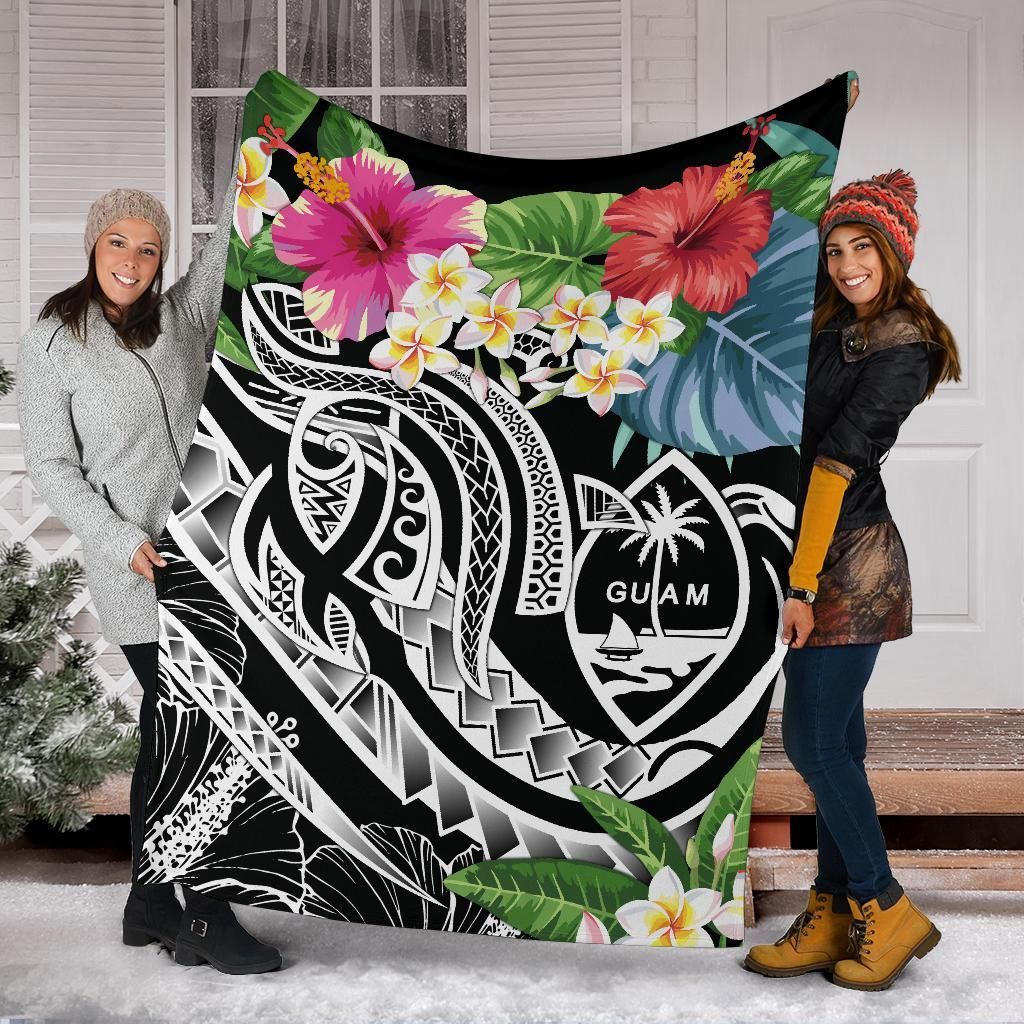 Guam Polynesian Premium Blanket - Summer Plumeria (Black)-Myprintsy