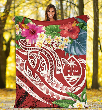 Guam Polynesian Premium Blanket - Summer Plumeria (Black)-Myprintsy