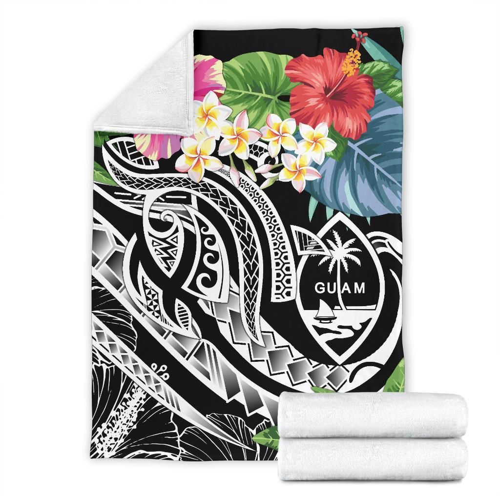 Guam Polynesian Premium Blanket - Summer Plumeria (Black)-Myprintsy