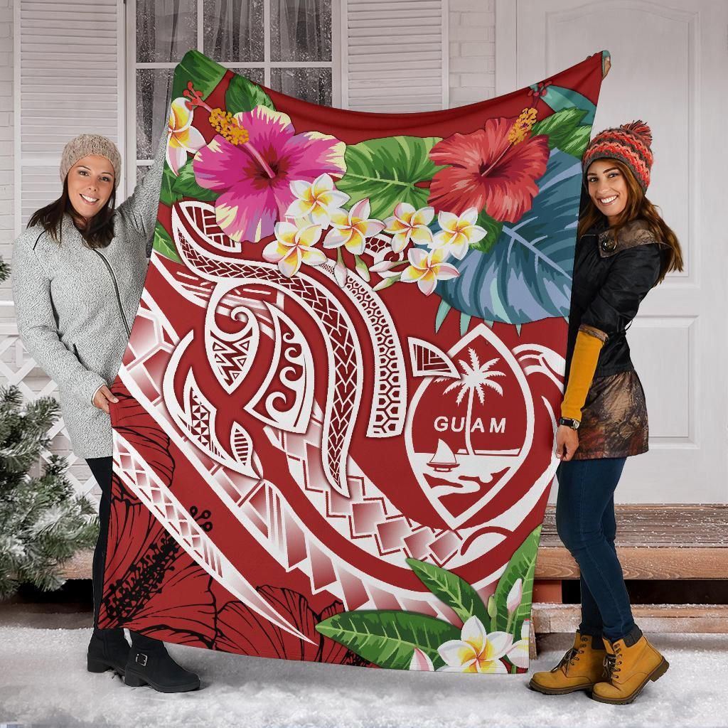 Guam Polynesian Premium Blanket - Summer Plumeria (Black)-Myprintsy