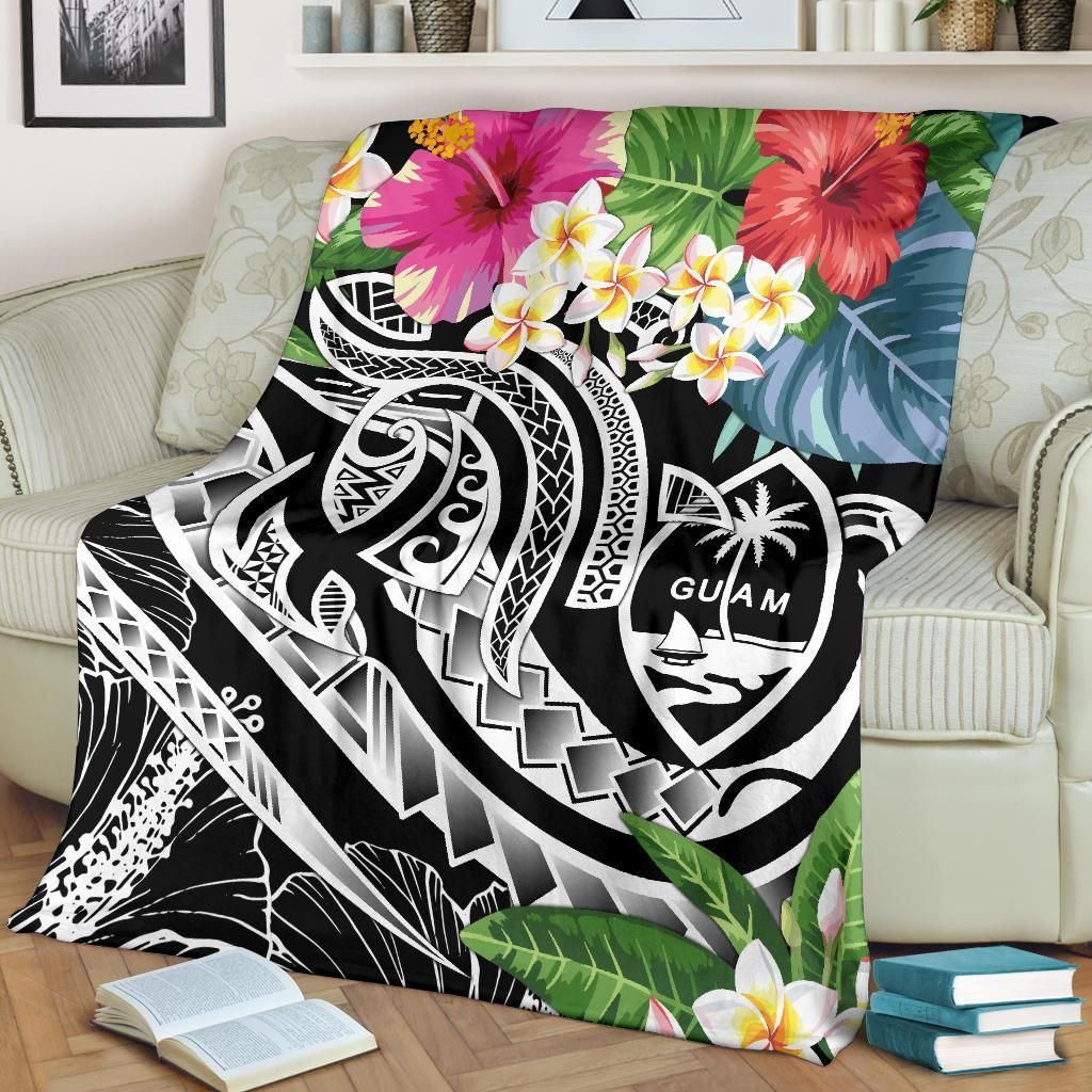 Guam Polynesian Premium Blanket - Summer Plumeria (Black)-Myprintsy