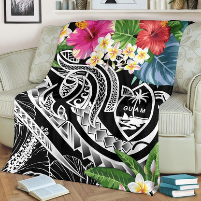 Guam Polynesian Premium Blanket - Summer Plumeria (Black)-Myprintsy