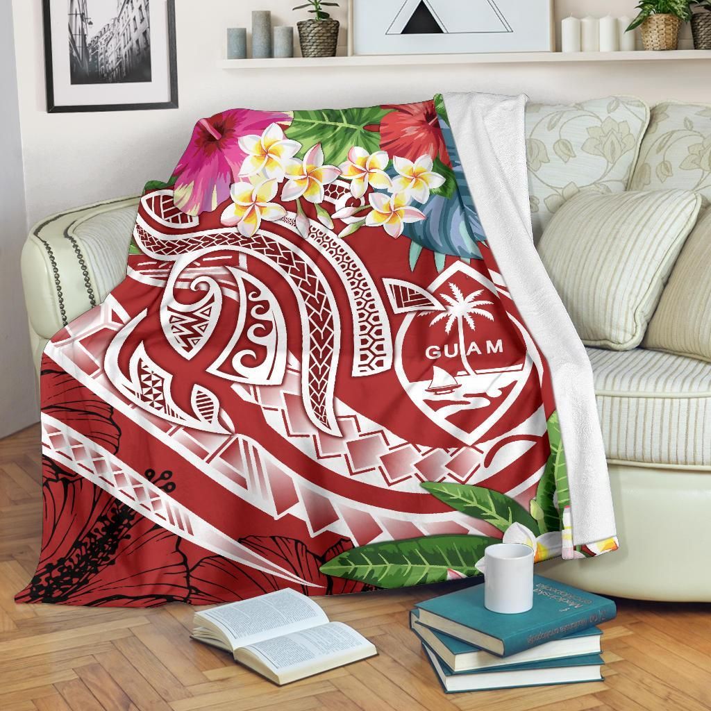 Guam Polynesian Premium Blanket - Summer Plumeria (Black)-Myprintsy
