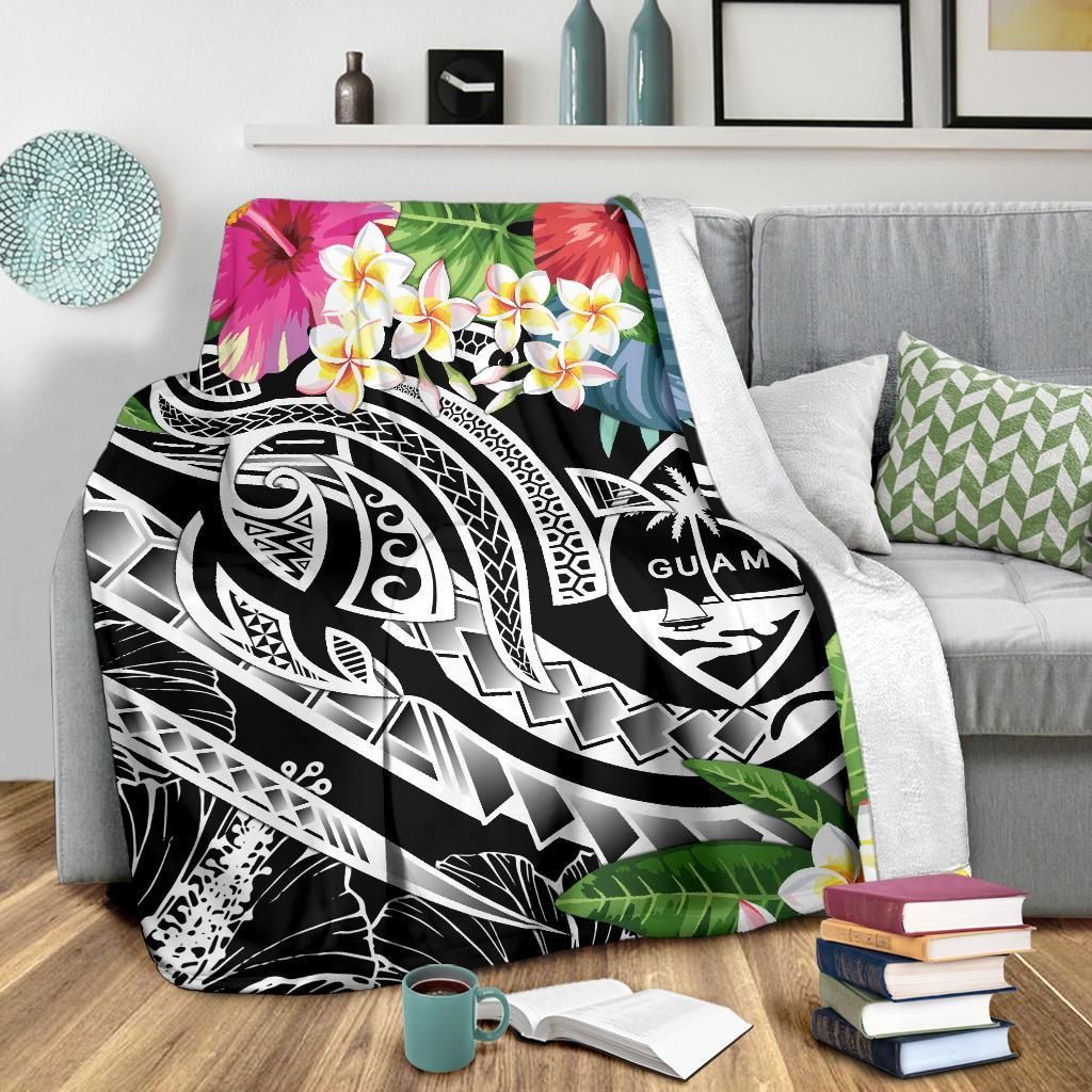 Guam Polynesian Premium Blanket - Summer Plumeria (Black)-Myprintsy