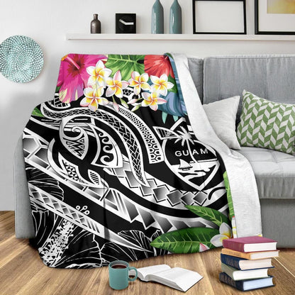 Guam Polynesian Premium Blanket - Summer Plumeria (Black)-Myprintsy