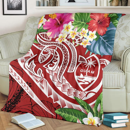 Guam Polynesian Premium Blanket - Summer Plumeria (Black)-Myprintsy