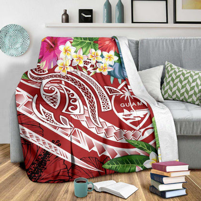 Guam Polynesian Premium Blanket - Summer Plumeria (Black)-Myprintsy