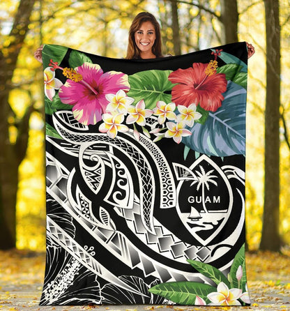Guam Polynesian Premium Blanket - Summer Plumeria (Black)-Myprintsy