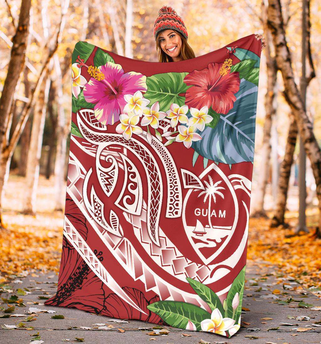 Guam Polynesian Premium Blanket - Summer Plumeria (Black)-Myprintsy