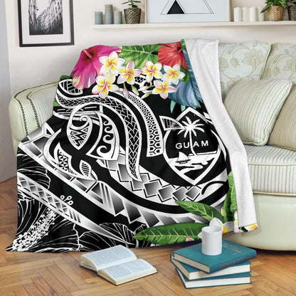 Guam Polynesian Premium Blanket - Summer Plumeria (Black)-Myprintsy