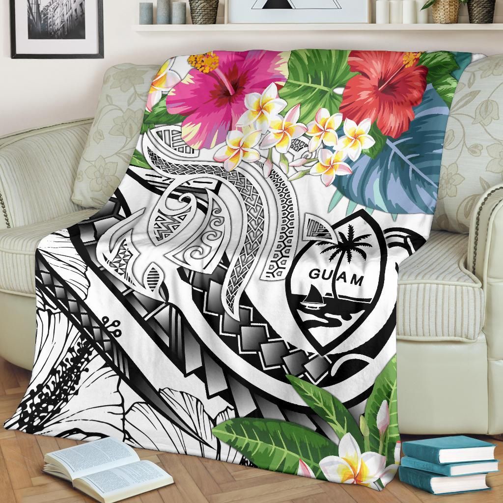 Guam Polynesian Premium Blanket - Summer Plumeria (White)-Myprintsy