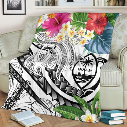 Guam Polynesian Premium Blanket - Summer Plumeria (White)-Myprintsy