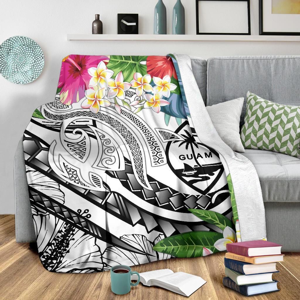 Guam Polynesian Premium Blanket - Summer Plumeria (White)-Myprintsy