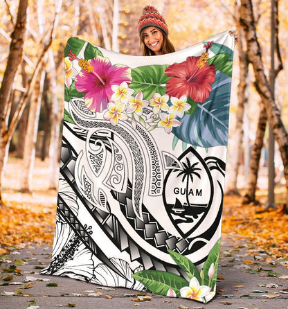 Guam Polynesian Premium Blanket - Summer Plumeria (White)-Myprintsy