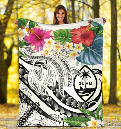 Guam Polynesian Premium Blanket - Summer Plumeria (White)-Myprintsy