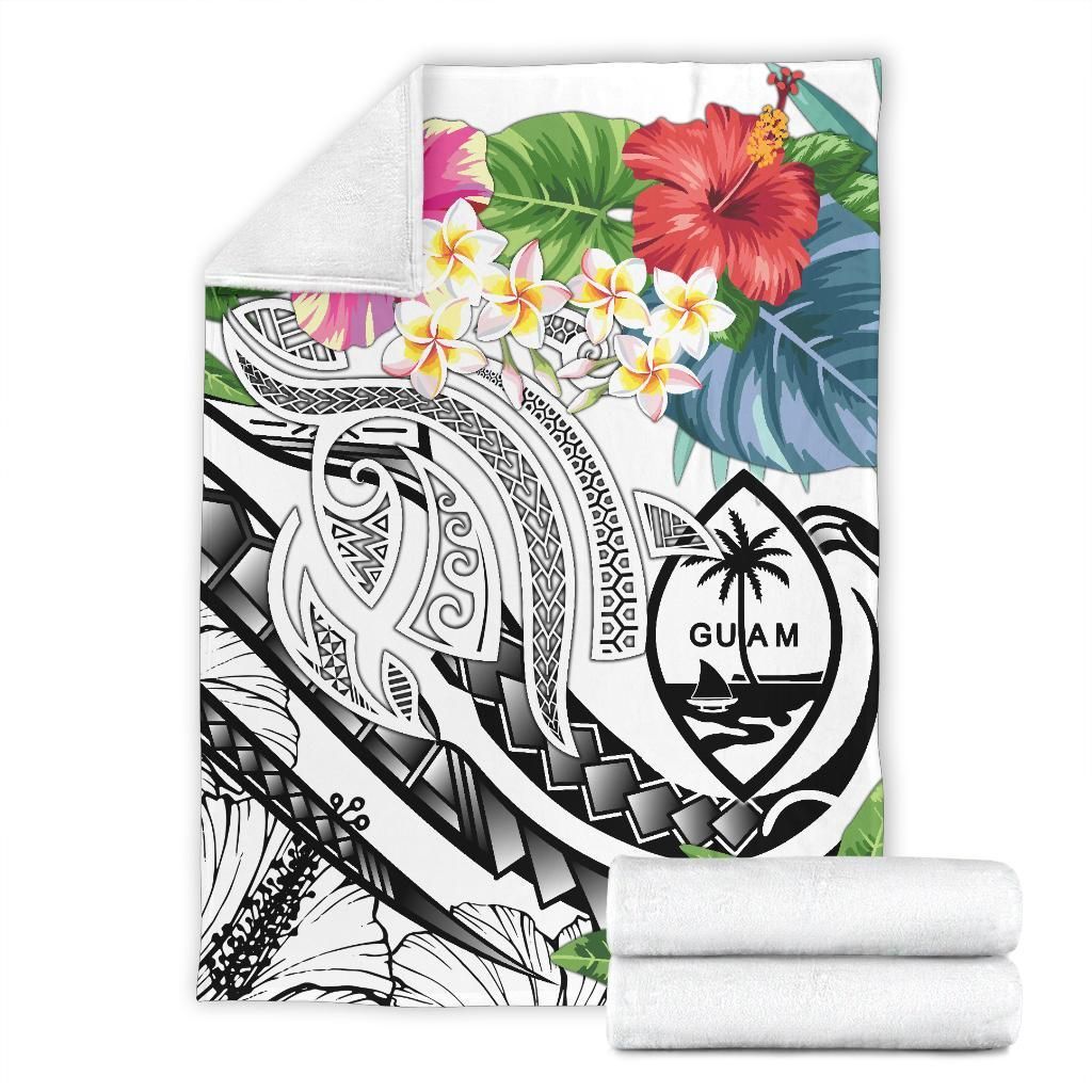 Guam Polynesian Premium Blanket - Summer Plumeria (White)-Myprintsy