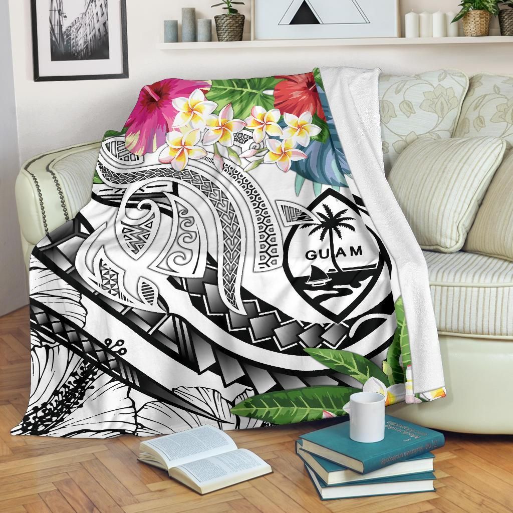 Guam Polynesian Premium Blanket - Summer Plumeria (White)-Myprintsy