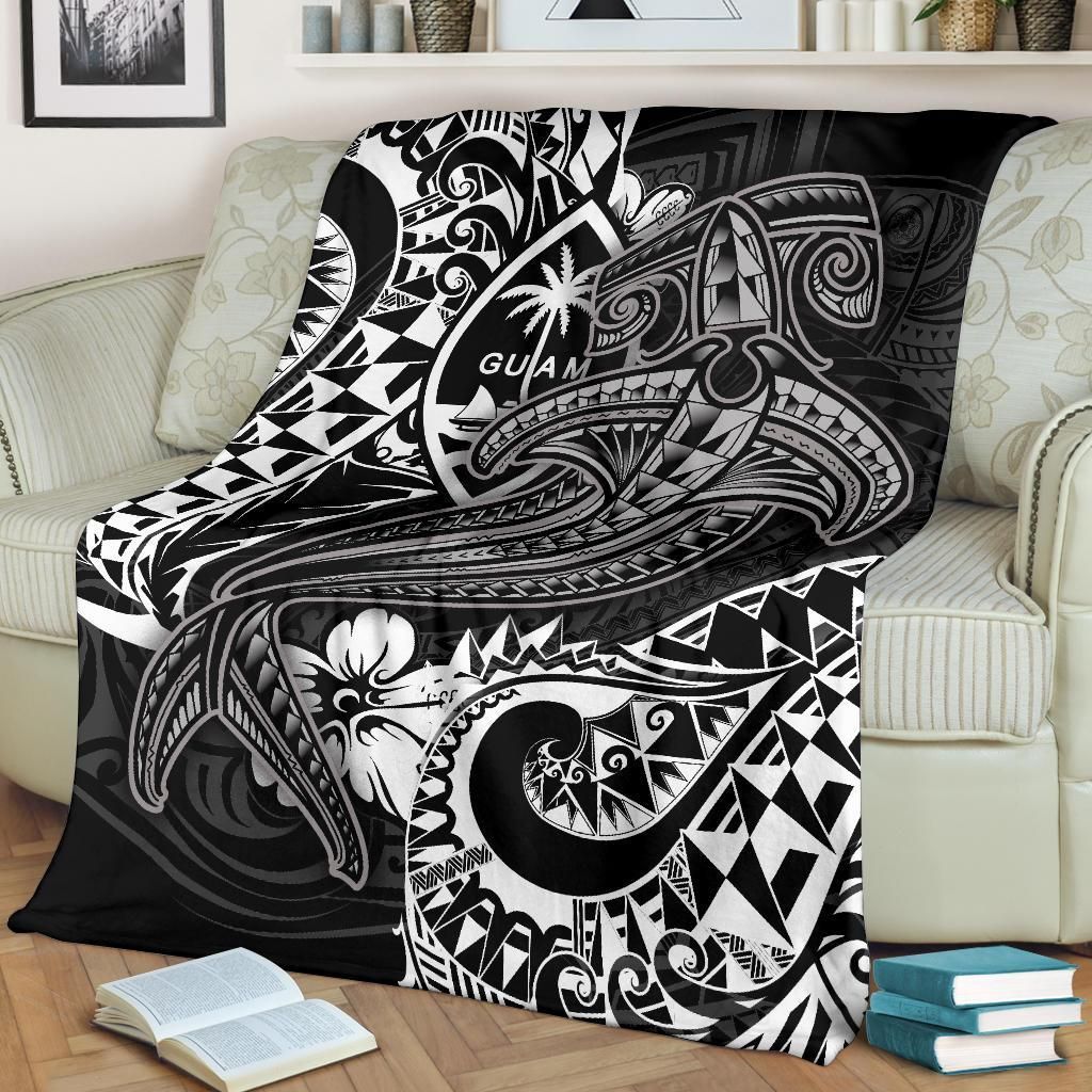 Guam Polynesian Premium Blanket - White Shark Polynesian Tattoo-Myprintsy